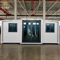Casa Modular Prefabricada Moderna de Doble Ala con Puerta Corredera de Vidrio y Toldo, Estudio de Jardín, Casa Contenedor Expandible