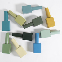 Vente en gros de gel à ongles personnalisé 10ml 15ml, flacon de vernis à ongles carré vert bleu fantaisie avec bouchon doré