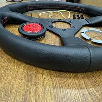Volant de voiture 350 mm, 30 mm de profondeur, 3 branches, en cuir véritable style sport avec surpiqûres rouges, compatible camion REO, nouveau modèle