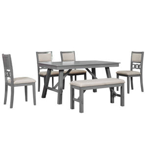 Ensemble simple de table et chaises rectangulaires en bois massif pour salle à manger - Product Image 4