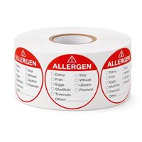 Étiquette autocollante imperméable ronde rouge avec logo personnalisé, avertissement d'allergie, 2 x 2 pouces, pour emballage alimentaire de boulangerie, cuisine, restaurant