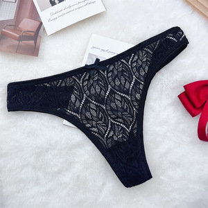 Tangas de encaje hueco para mujer al por mayor con lazo decorativo, transparentes, de talle bajo, sexys, con espalda en T, lencería íntima para mujer OEM ODM - Product Image 6