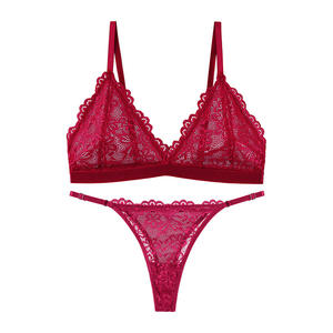 Ensemble de Lingerie Féminine Antibactérien, Soutien-Gorge et Culotte Sans Couture en Dentelle Respirante à Nœuds Creux - Product Image 4