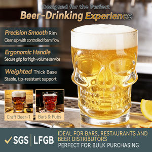 スカルデザイン 500ml 無鉛クリアビールマグカップ、優れた透明度でテーマバーやハロウィンパーティーに最適 - Product Image 2