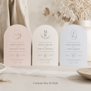 Invito Matrimoniale Boho Minimalista Personalizzato, Forma ad Arco Senza Tempo con Iniziali Personalizzate e <span class=keywords><strong>Tipografia</strong></span> Elegante - Product Image 1