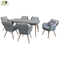 Ensemble de table et de chaises de salle à manger en métal traditionnel pour l'extérieur, sept pièces, pour jardin et terrasse, non pliable