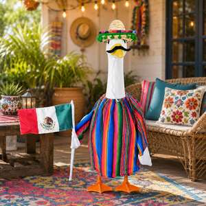 Fiesta Lawn Goose Outfit Rainbow Serape Dress Straw Hat <b>Flag</b> <b>Garden</b> Statue Party Decoration - Product Image 1