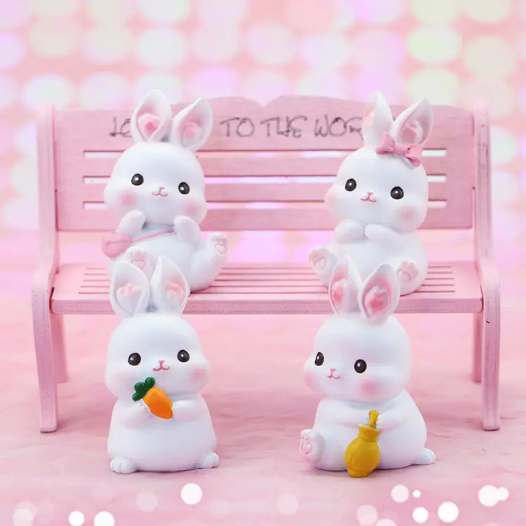 Wholesale Cute Rabbit Easter Decoration Miniature Hare Animal Figurine Resin Craft Mini Bunny Garden Ornament For Child