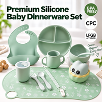 Ensemble d'alimentation pour bébé en silicone comprenant des bols et assiettes à ventouse, un bavoir, un bol à collation, une tasse, une chaîne à sucette, et une nappe pour cadeau de bébé