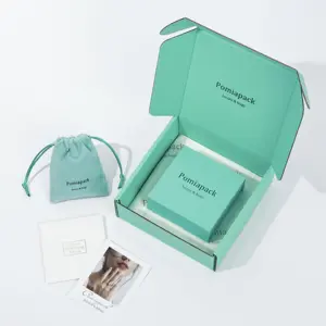 Kotak perhiasan mailer warna aqua bergelombang logo kustom terbaru kemasan kotak perhiasan perhiasan pengiriman
