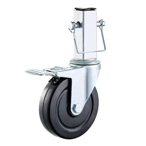 Roda resistente de borracha, roda escada dobrável com haste quadrada de 5 polegadas, multifuncional e quadrada