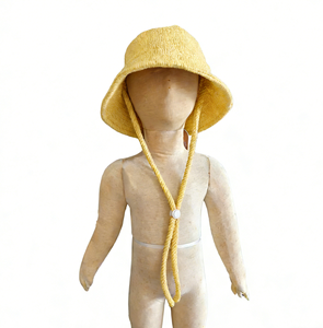 Chapeau de pêcheur tissé pour bébé et enfant, couleur caramel, avec sangle de menton réglable, protection solaire, polyvalent - Product Image 4