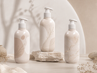 Bouteille en plastique PET beige de 500 ml avec pompe et bouchon à vis, impression dorée sur marbre carré personnalisée, pour lotion/gel douche/lotion corporelle/soins capillaires