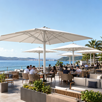 Parasol de terrasse commercial extérieur résistant aux intempéries avec éclairage LED, commande à manivelle, cadre en aluminium 100x100mm