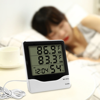 Thermomètre hygromètre numérique à grand écran LCD pour intérieur et extérieur avec horloge, mémoire des valeurs maximales et minimales et fil externe