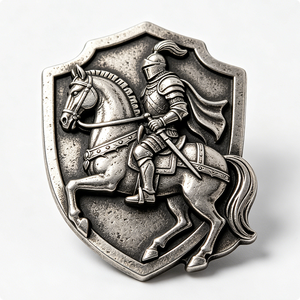 Boucle de ceinture en métal argenté, motif Chevalier à cheval, plaque ovale personnalisée avec logo gravé pour vêtements western - Product Image 1
