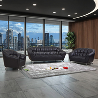 Ensemble de canapés de bureau sectionnels confortables en cuir PU noir de style européen traditionnel avec pieds en métal pour usage domestique ou professionnel