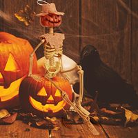 Squelette de citrouille d'Halloween en plastique de 16 pouces, décoratif, effrayant, accessoires pour maison hantée, articulations mobiles, corps entier, pour jardin et cour, taille adulte