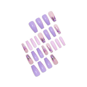 24 <span class=keywords><strong>faux</strong></span> ongles carrés de longueur moyenne, style français, motif papillon doré scintillant, incrustés de diamants, Pure Desire - Product Image 2