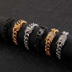 Hiphop hombres joyería Acero inoxidable 11MM negro circón hebilla gruesa cadena de eslabones cubanos pulsera - Product Image 6
