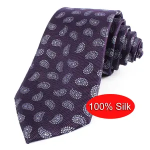 Dacheng Wholesale Purple Cravatta 100% シルクネクタイメンズペイズリージャカードネクタイ