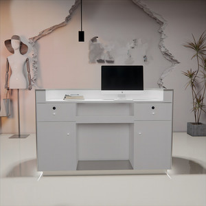 เคาน์เตอร์ต้อนรับร้านทำเล็บสแตนเลสสตีลทันสมัยระดับพรีเมียม พร้อมไฟ LED โต๊ะแคชเชียร์ปรับแต่งได้ - Product Image 6