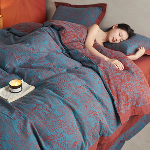 Tinh khiết bông đôi sợi Jacquard bốn mảnh bông cao đếm mật độ cao ánh sáng sang trọng cao cấp bộ đồ giường đặt Khăn trải giường - Product Image 1