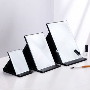 Folding Desktop Makeup <b>Mirror</b> Black Leather Stand High Definition Portable <b>Vanity</b> <b>Mirror</b> For Women Student Dormitory Use - Product Image 1