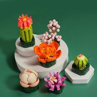Mini Taman Mainan Tanaman Sukulen Kaktus Peony Bonsai Dekorasi Pot Ornamen Anak-anak DIY Bata Set Mainan Bunga Blok Bangunan