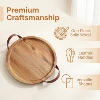 Plateau de service en bois massif avec poignée en cuir, durable, écologique, compatible lave-vaisselle, non toxique, style classique