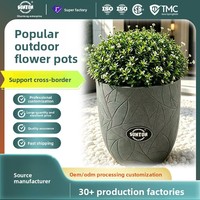 Pot Bunga Plastik Berpola Daun, Diameter Besar, Berbahan Fiberglass Reinforced, Gaya Eropa Amerika, Ramah Lingkungan