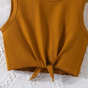 ชุดเสื้อผ้าสำหรับเด็กผู้หญิงอายุ 4-7 ปี เสื้อแขนกุดแฟชั่น กางเกงขาสั้นลายทางลำลองสำหรับเด็ก ชุดสองชิ้นสำหรับใส่ทุกวัน - Product Image 5