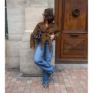 Custom 2026 Brown <b>Suede</b> Jacket <b>Women</b> Wrap Tie Full Sleeve Winter Outwear Windproof <b>Coat</b> - Product Image 1