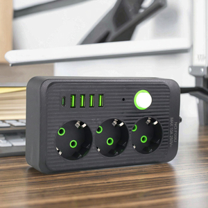 EU Power Strip Bảo Vệ Tăng Dây Mở Rộng Với 3 AC Ổ Cắm Và <span class=keywords><strong>4</strong></span> USB-A 1 loại-C Cổng Cho Nhà Văn Phòng Phích Cắm Ổ Cắm - Product Image 2