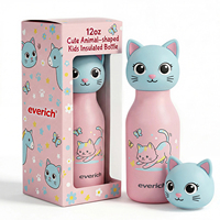Bouteille d'eau isotherme Everich 12oz/20oz en acier inoxydable à double paroi avec couvercle en silicone amovible en forme d'animal et paille souple