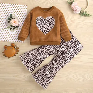 Spring toddler girl clothing set felpa scozzese leopard bell bottoms two piece 2022 new fashion baby girl outfit