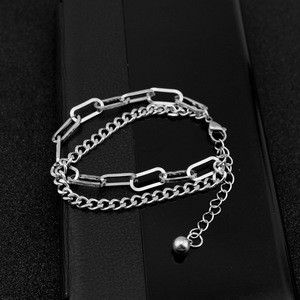 Hot Selling Simple Popular Design Double Layered <b>Chain</b> Bracelet <b>Titanium</b> Steel Silver Plated Men's Bracelets Fashion Jewelry - Product Image 1