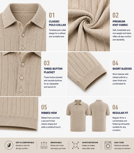เสื้อโปโลผู้ชายแบบถักลายริบ สไตล์ Old Money เนื้อผ้านุ่ม ยืดหยุ่นได้ เหมาะสำหรับใส่ลำลองหรือใส่ทำงาน - Product Image 3