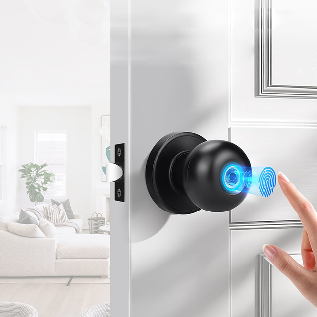 Handle TTLock Mobile BLE Remote APP Phone Set Cylindrical Room Biometric Fingerprint Keyless Smart Lock Door Knob With Key