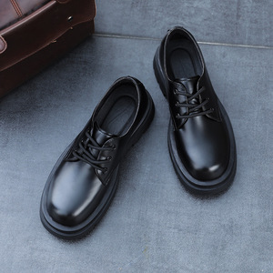 Mocassins pour hommes en cuir véritable, à enfiler, bout carré, minimalistes, à semelle épaisse, rehaussants, noirs, pour le travail et décontractés - Product Image 4