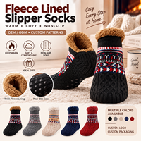 Chaussettes pantoufles doublées polaire pour hommes et femmes, antidérapantes, épaisses, chaudes, tricotées, pour la maison, confortables, pour l'intérieur, hiver, avec bordure en sherpa