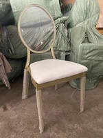 Pabrik Tiongkok kursi elektroplating baru sederhana Perancis Vintage cermin bulat lubang belakang Oval kulit pernikahan kursi makan