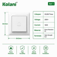 Bouton de sonnette européen Kolani, norme européenne, blanc brillant, 16AX 250V, bouton de sonnette de porte en PC ignifuge