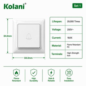 Bouton de sonnette européen Kolani, norme européenne, blanc brillant, 16AX 250V, bouton de sonnette de porte en PC ignifuge - Product Image 2