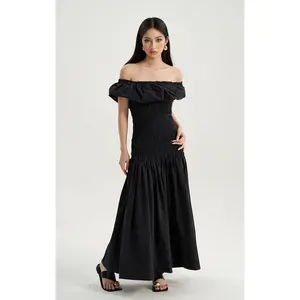 Custom Fashion Design Wholesaler Jacquard Midi Floral Strapless Dresses Modest Fitted Lady Elegant Women Dress For Ladies