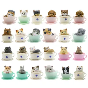 8 Pcs Teacup Dog Cats Figure Mini Animals Decoration Miniature Hare Figurine Resin Crafts Home Garden Ornament DIY Accessories