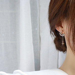 Pendientes de circonita con forma de estrella y luna, delicados, con microincrustaciones, joyería para mujer, elegantes, estilo universitario - Product Image 4