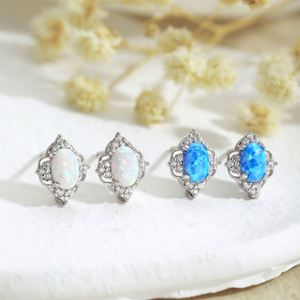 Dylam Hypoallergenic Women Fine Jewelry Accessories S925 Silver Diamond Gemstone 5A Zirconia Oval Synthetic <b>Opal</b> <b>Stud</b> <b>Earrings</b> - Product Image 2