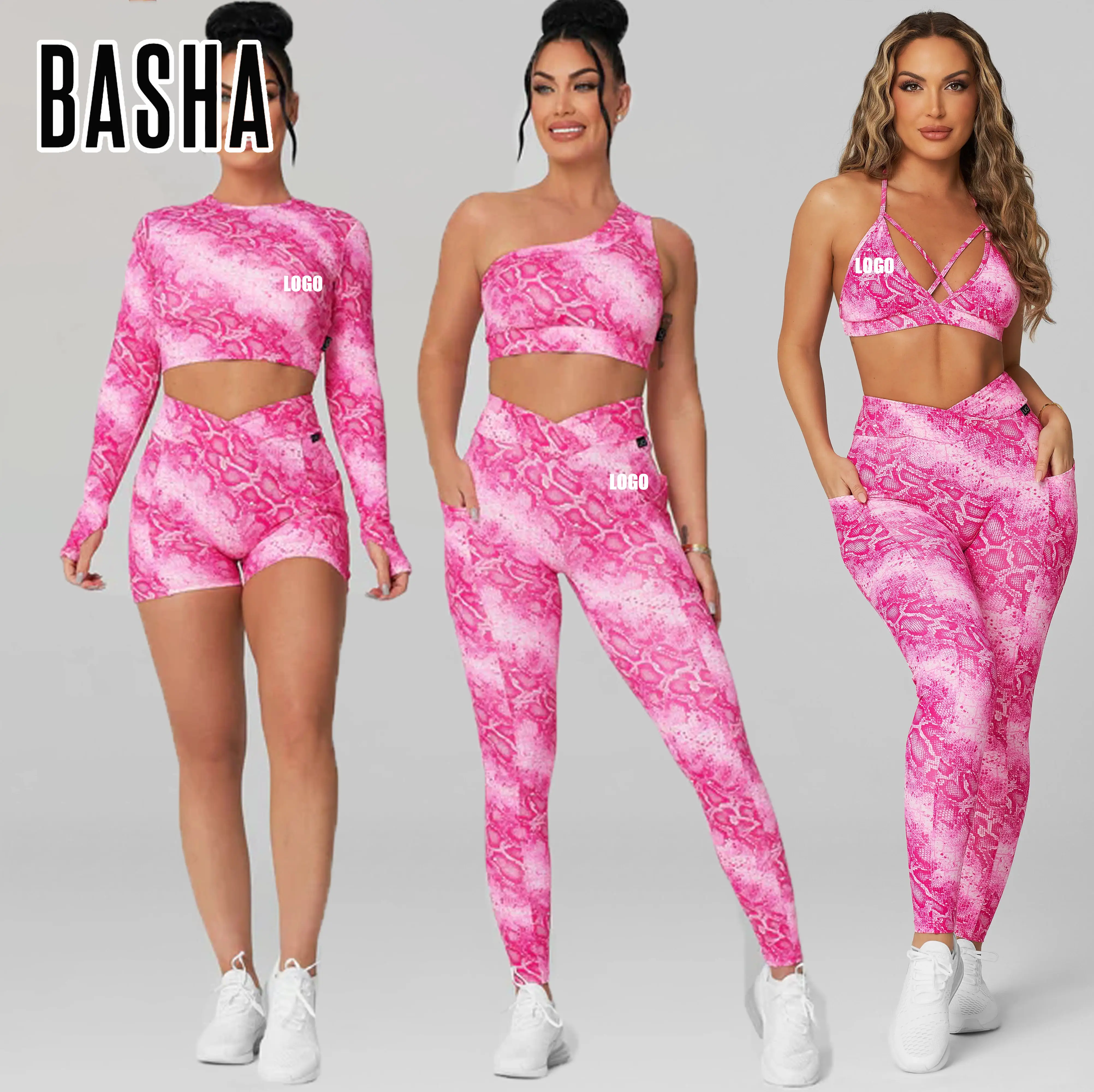 BASHAsports Personalizar cobra impressa ioga conjuntos Mulheres Workout Vestuário Tamanhos Ativos Plus Wear Impresso Ginásio Fitness Yoga wear