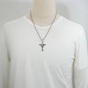 yunnique Stainless Steel <b>Cross</b> Pendant Necklace With Crystal Inlay For Men Gift Jewelry - Product Image 3